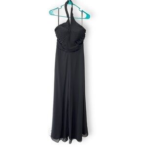 Mori Lee Madeline Gardner Black Chiffon Pleated Formal Halterneck Jumpsuit